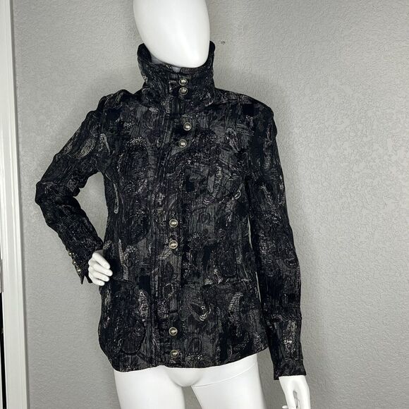 Vtg 80s Size 10 Jacket Coat Jacquard Metallic Fairy Goth Sparkle Artsy Unique - Picture 3 of 10